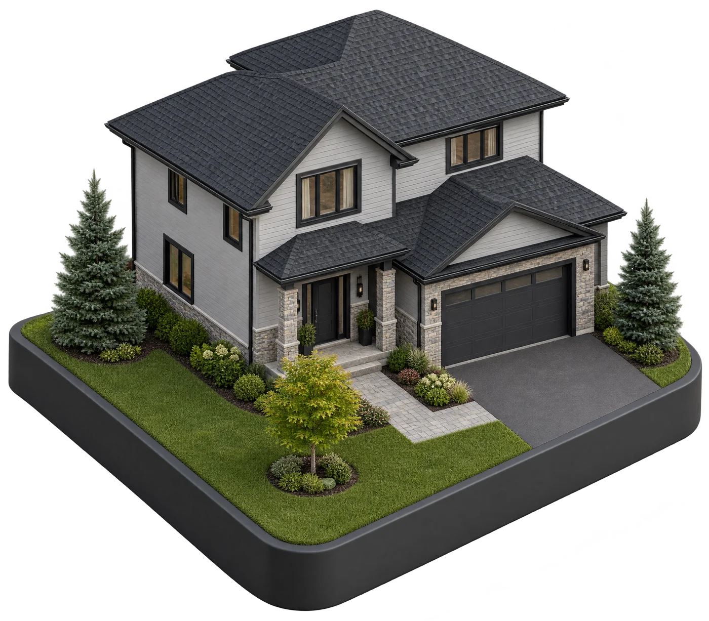 Rendu 3D d'une maison avec une toiture neuve